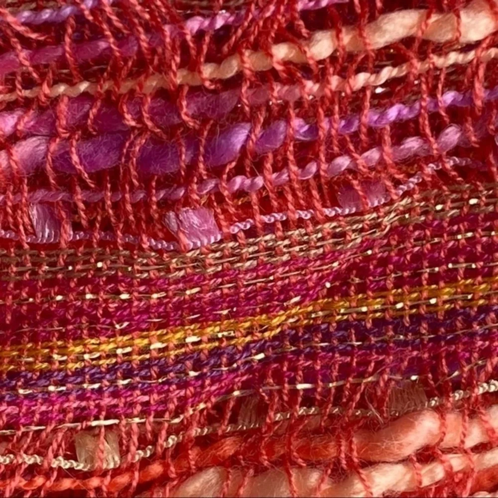 Macy’s Magenta Pink Tangerine Orange Metallic Woven Lightweight Skinny Scarf